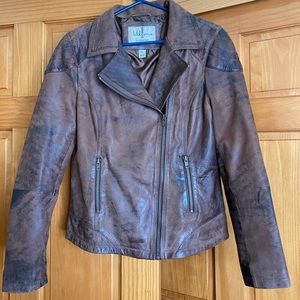 Real leather moto asymmetrical jacket